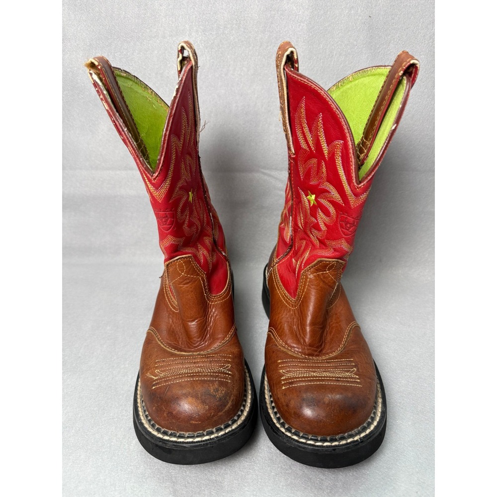 Ariat Fatbaby Kids Cowboy Boots Brown Red Western Star Flame 10006248 Size 6B